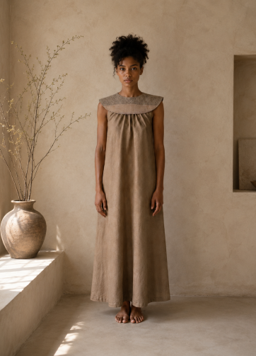 Vestido balam - Telar multicolor c Lino mojave desert
