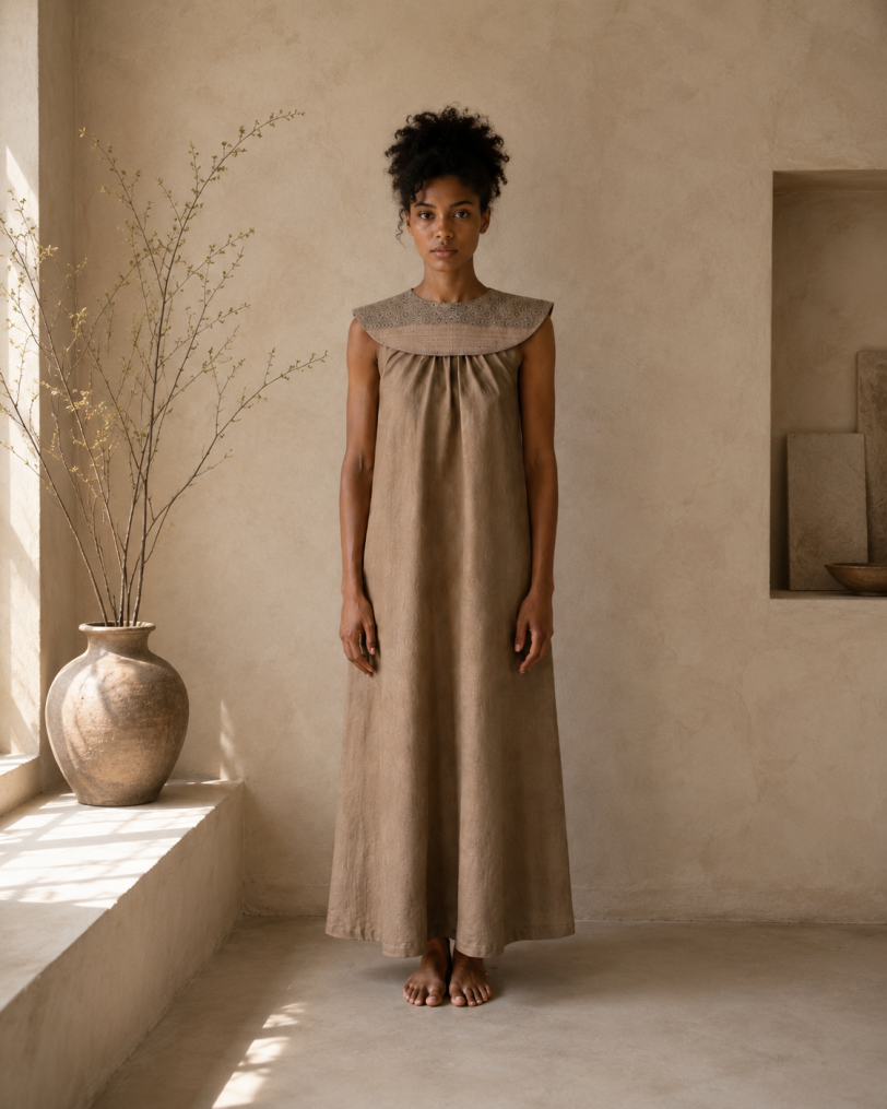 Vestido balam - Telar multicolor c Lino mojave desert