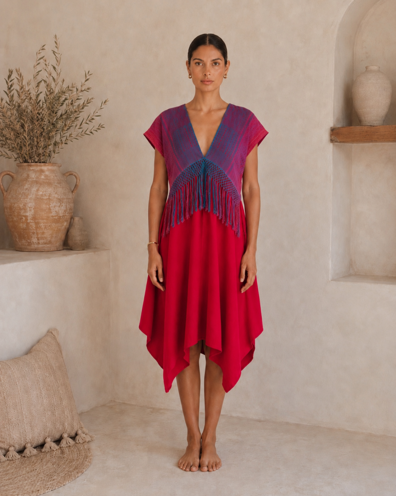 Vestido mitla - Telar DP26 ars lino-a rojo
