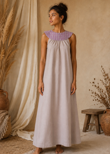 Vestido Balam - Telar lila cuadros / Lino-a lila