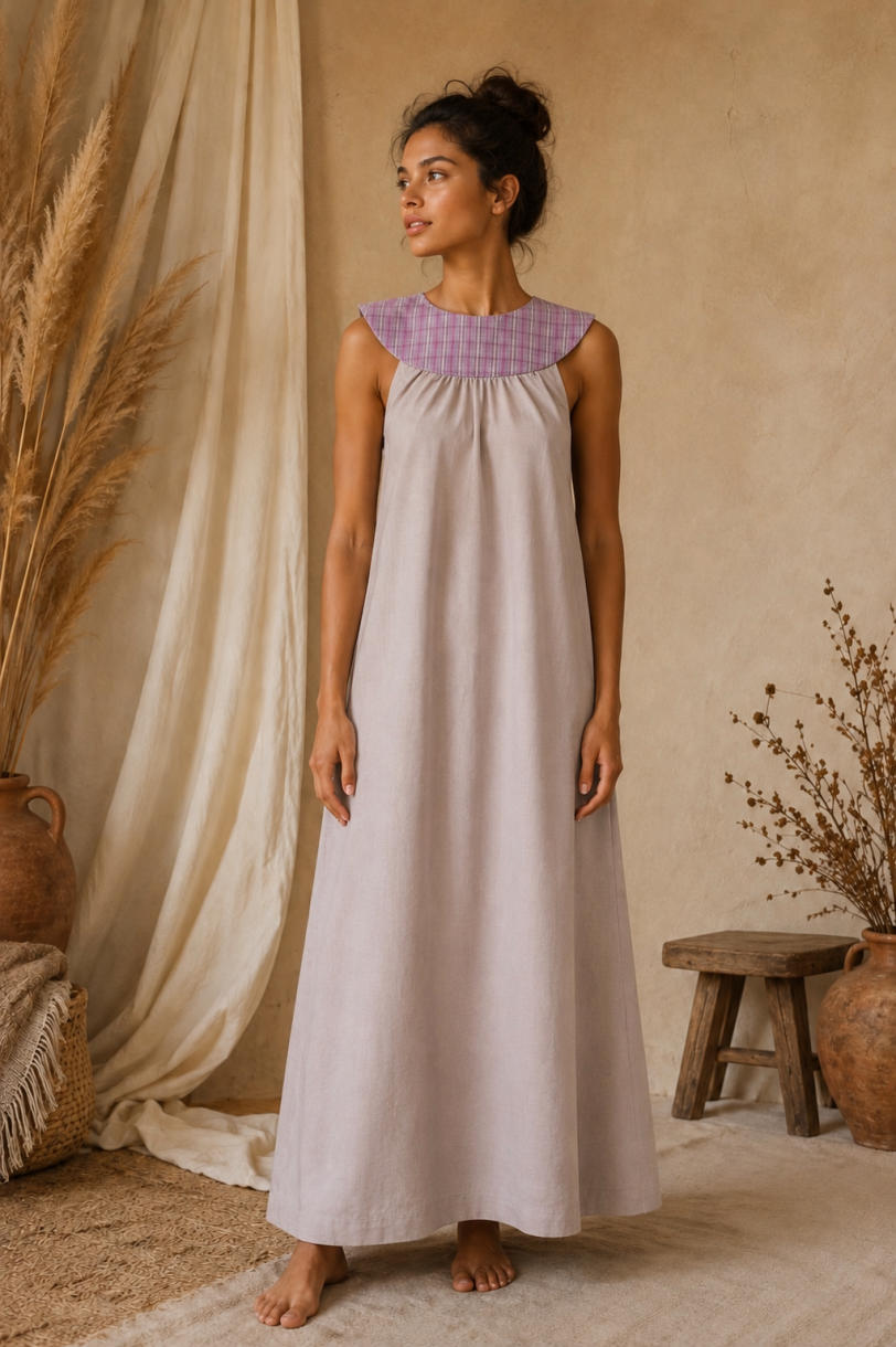 Vestido Balam - Telar lila cuadros / Lino-a lila