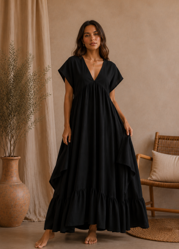 Vestido celeste - Lino-a negro