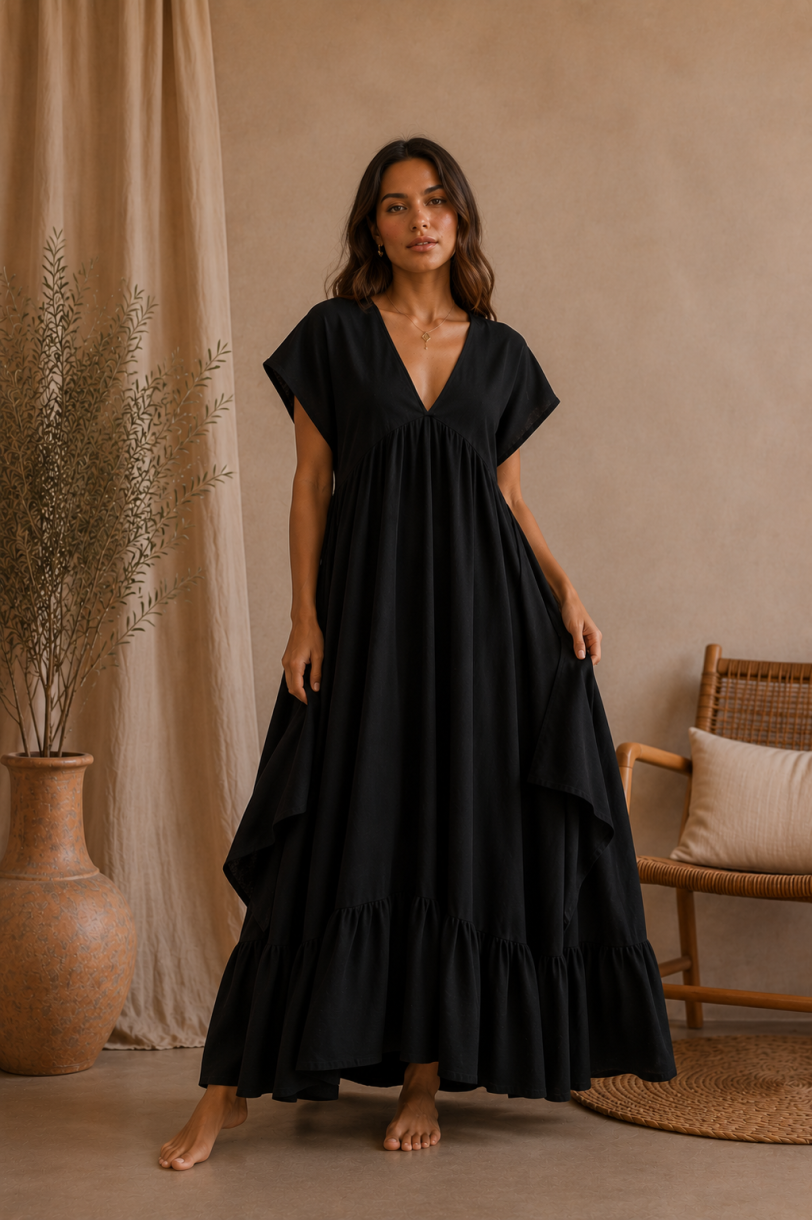 Vestido celeste - Lino-a negro