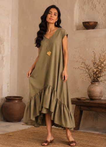 Vestido Isis - Lino olivenite