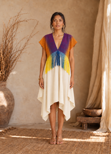 Vestido mitla - Telar multicolor MAAm / Lino-crudo mg